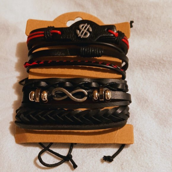 Multi Level leather bracelet features figure 8 and Money sign - Picture 6 of 6
